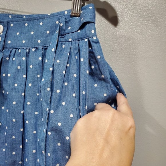 Mod Cloth Women's Blue White Polka Dot Chambray Skirt Button Pocket Casual Sz M - Picture 5 of 11